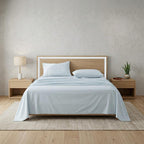 Four Piece Light Blue Cotton Queen Sheet Set  Warm Home View