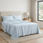 Four Piece Light Blue Cotton King Sheet Set  Warm Home View