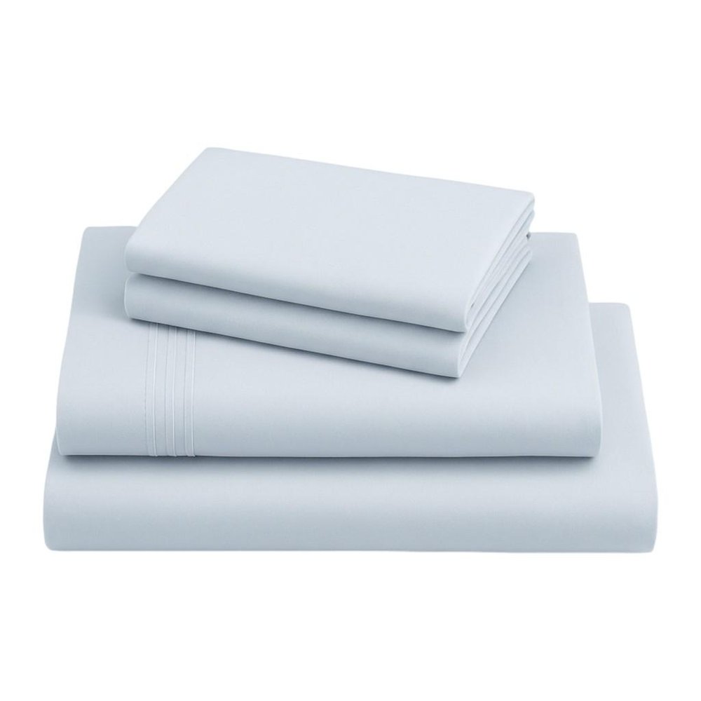 Four Piece Light Blue Cotton King Sheet Set  Warm Home View