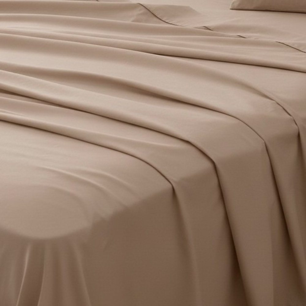 Four Piece Light Brown Cotton Queen Sheet Set  Warm Home View