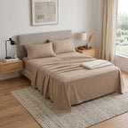 Four Piece Light Brown Cotton Queen Sheet Set  Warm Home View
