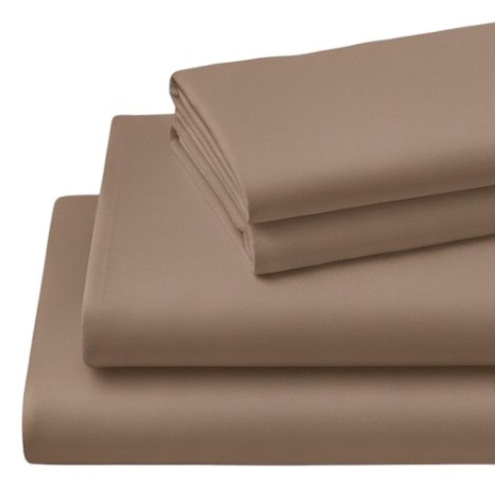 Four Piece Light Brown Cotton Queen Sheet Set  Warm Home View