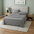 Four Piece Light Gray Cotton Queen Sheet Set  Warm Home View