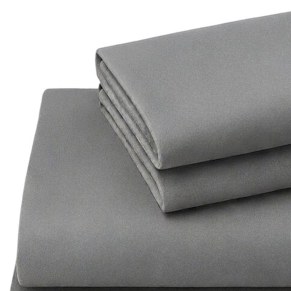 Four Piece Light Gray Cotton Queen Sheet Set  Warm Home View