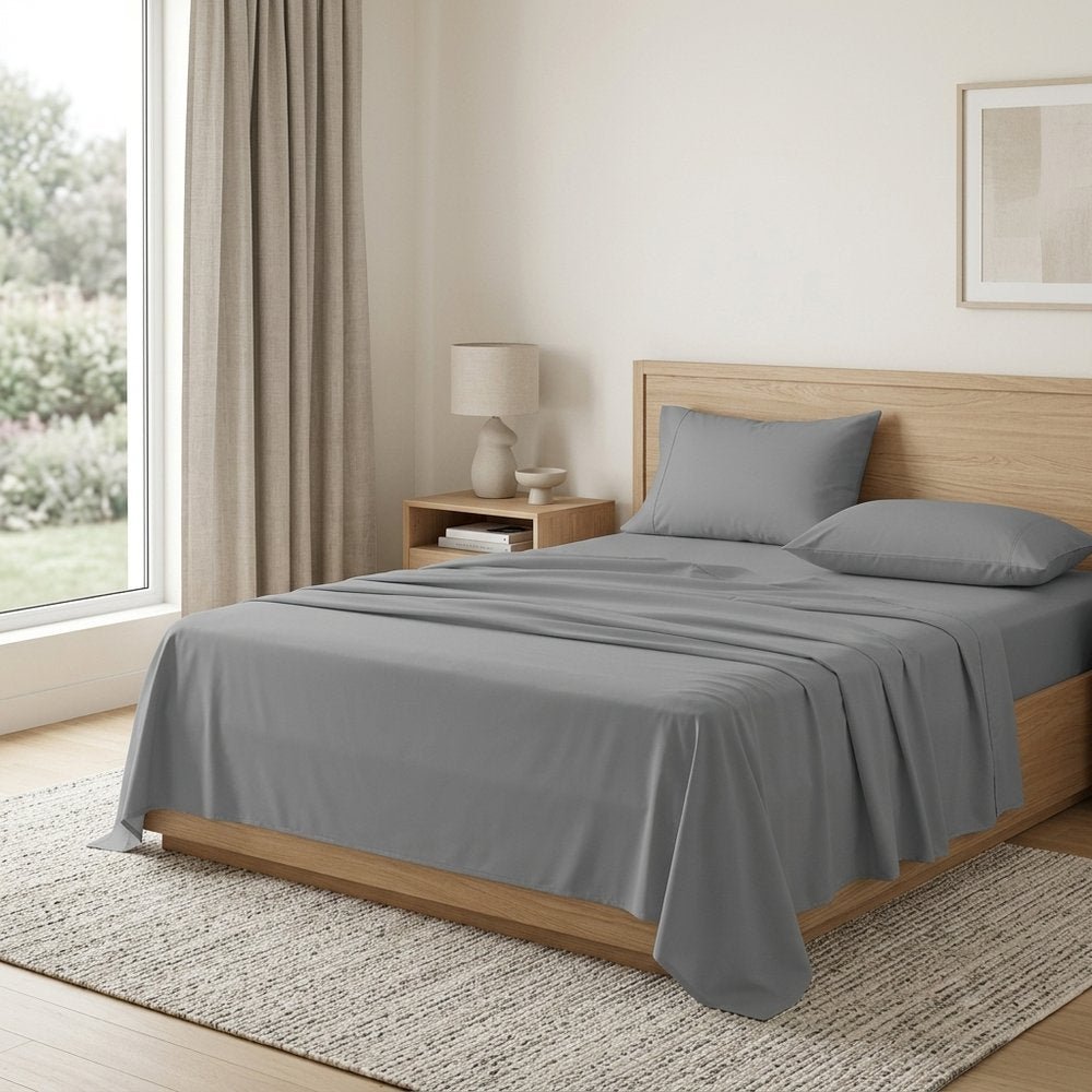 Four Piece Light Gray Cotton King Sheet Set  Warm Home View