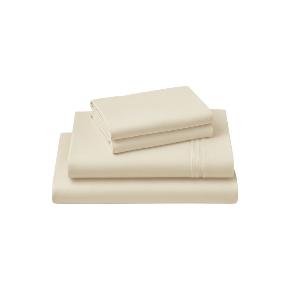 Four Piece Ivory Cotton Queen Sheet Set  Warm Home View