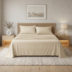 Four Piece Ivory Cotton Queen Sheet Set  Warm Home View