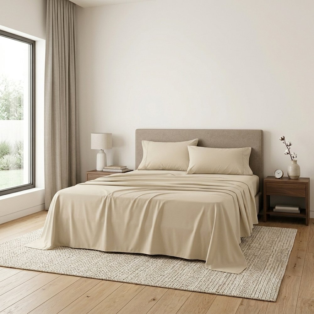 Four Piece Ivory Cotton King Sheet Set  Warm Home View