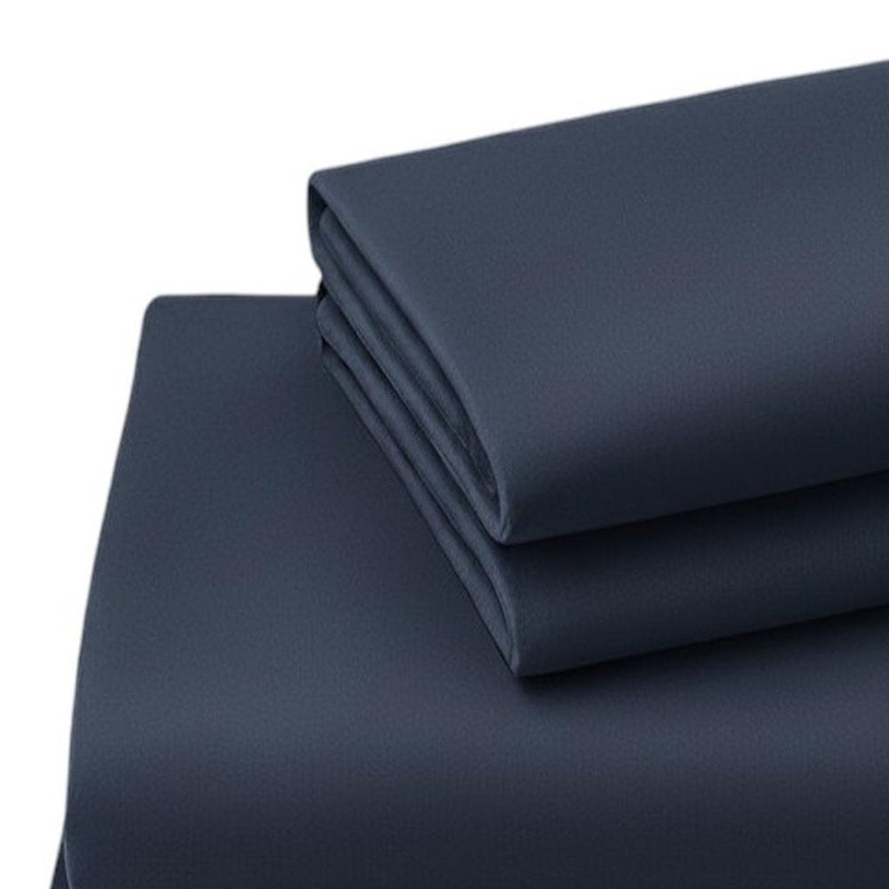Four Piece Navy Blue Cotton Queen Sheet Set  Warm Home View