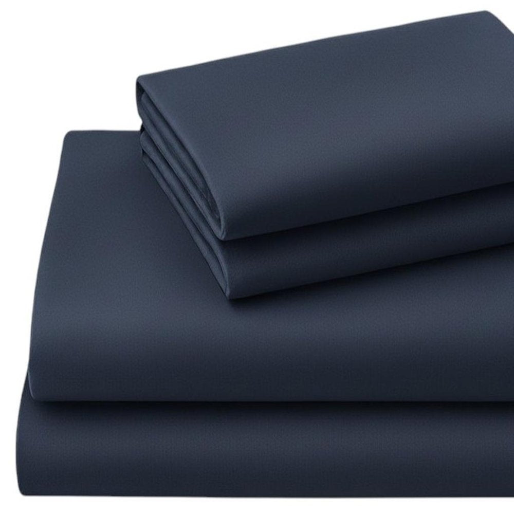 Four Piece Navy Blue Cotton Queen Sheet Set  Warm Home View