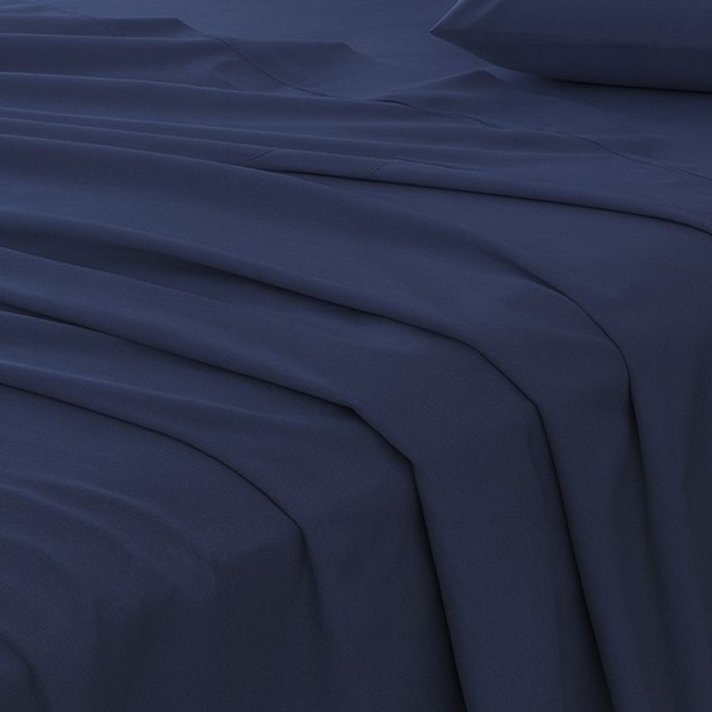 Four Piece Navy Blue Cotton King Sheet Set  Warm Home View