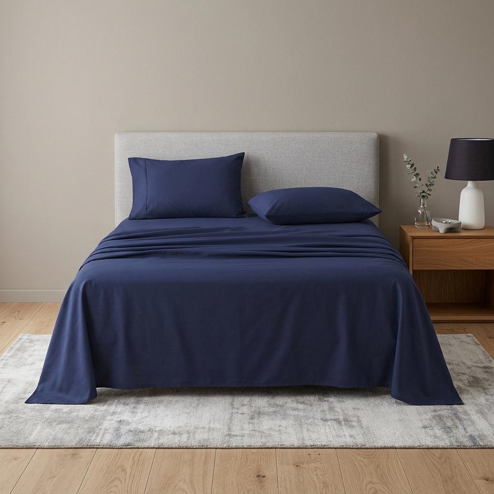 Four Piece Navy Blue Cotton King Sheet Set  Warm Home View