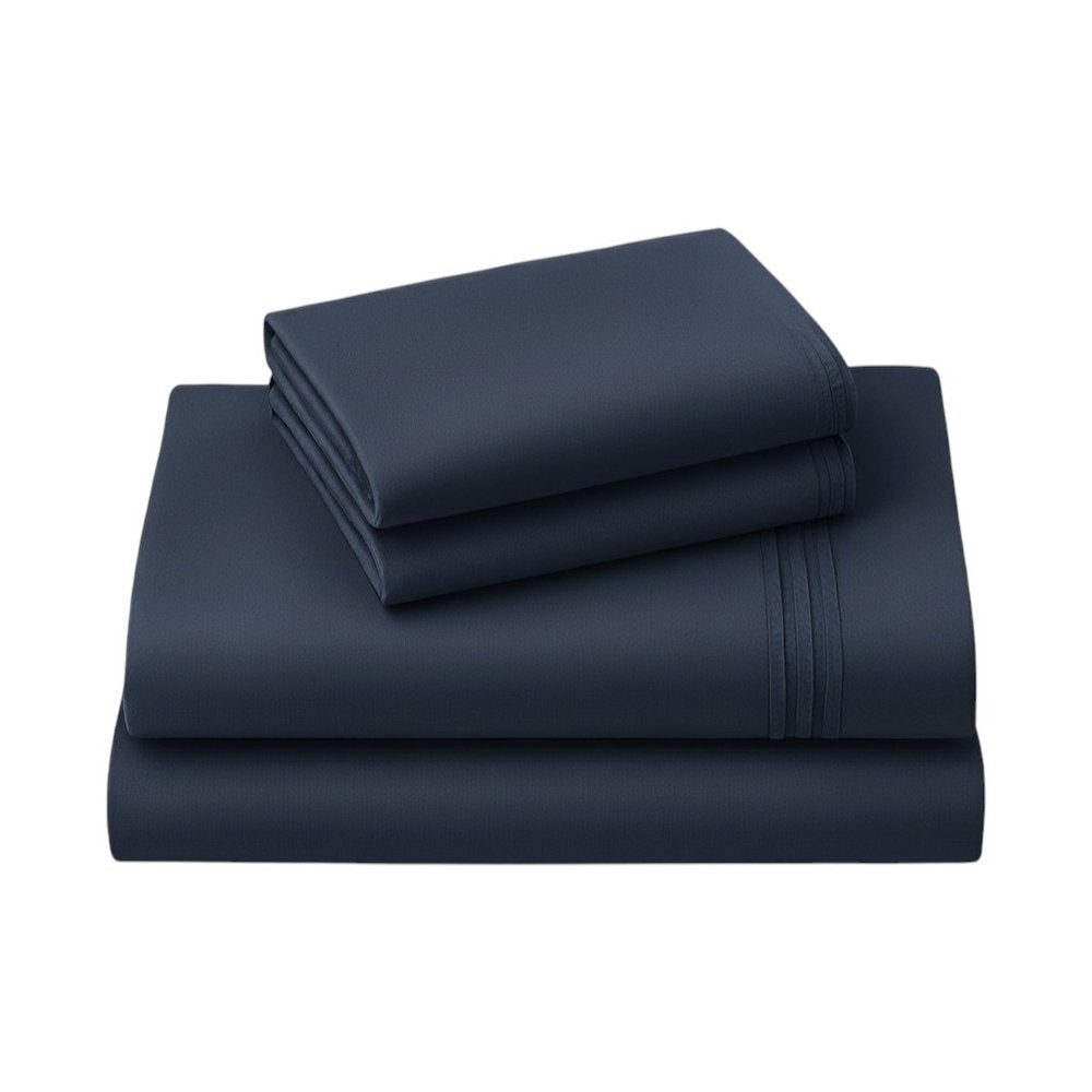 Four Piece Navy Blue Cotton King Sheet Set  Warm Home View