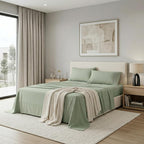 Four Piece Sage Cotton King Sheet Set  Warm Home View