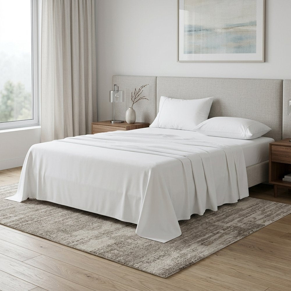 Four Piece White Cotton Queen Sheet Set  Warm Home View