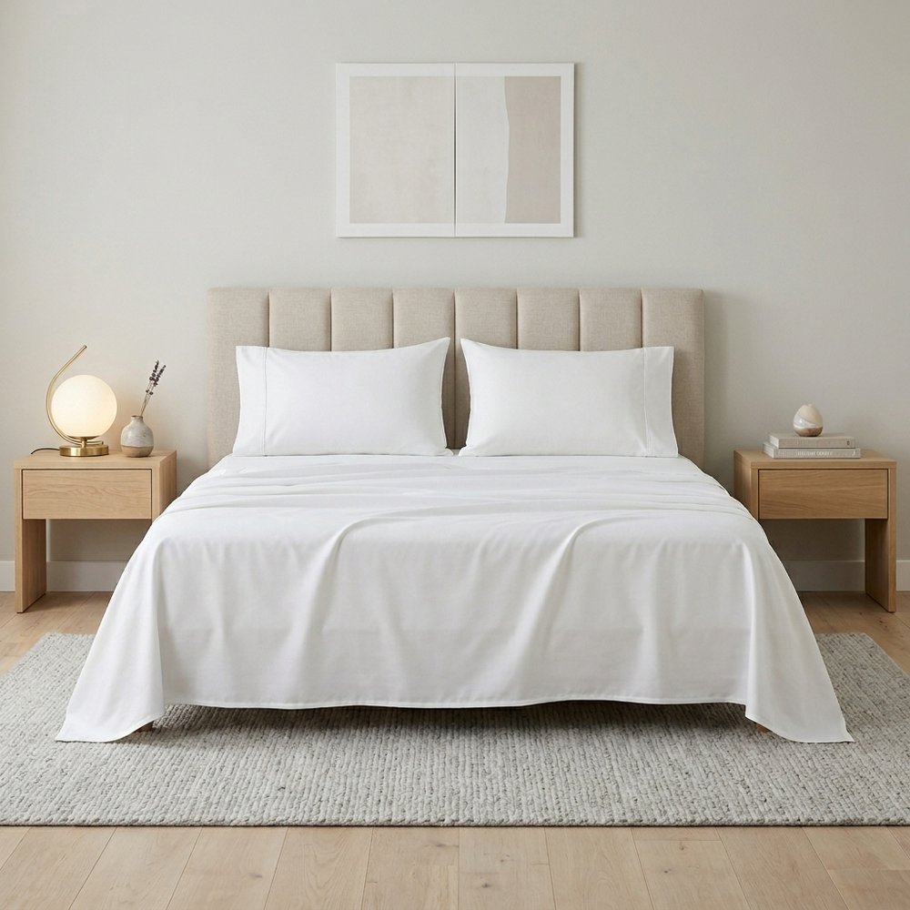 Four Piece White Cotton King Sheet Set  Warm Home View