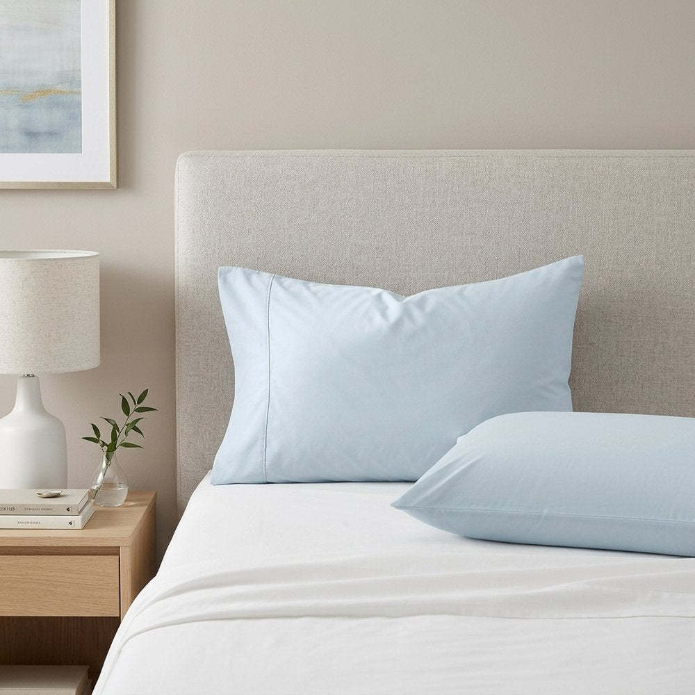 Set of Two Light Blue Cotton Queen Pillowcases  Warm Home View