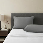 Set of Two Light Gray Cotton King Pillowcases  Warm Home View