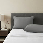 Set of Two Light Gray Cotton King Pillowcases  Warm Home View