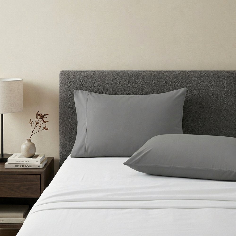 Set of Two Light Gray Cotton King Pillowcases  Warm Home View