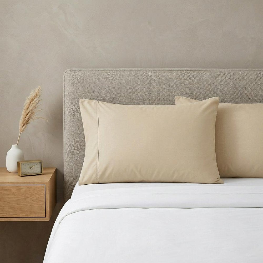 Set of Two Ivory Cotton Queen Pillowcases  Warm Home View