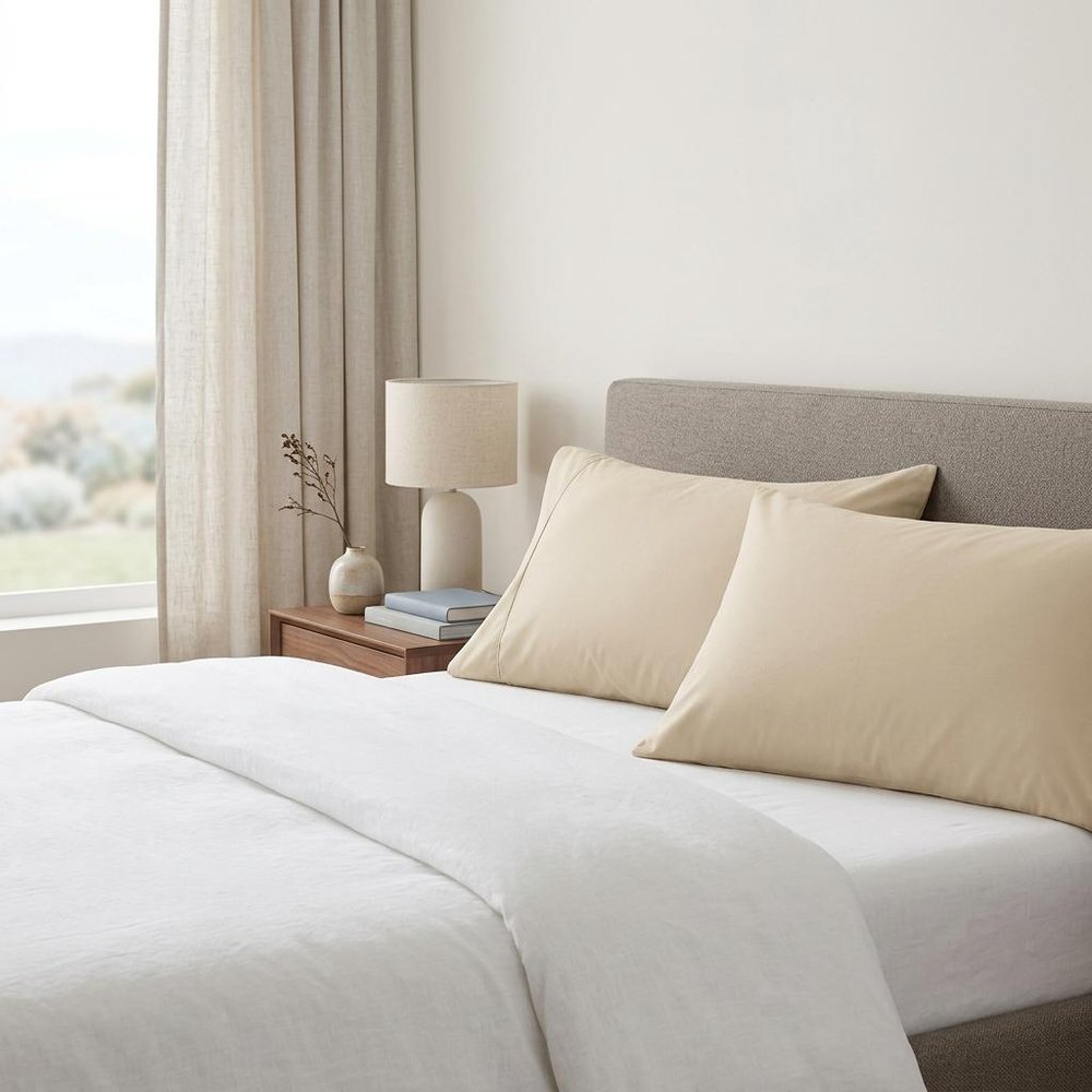 Set of Two Ivory Cotton King Pillowcases  Warm Home View