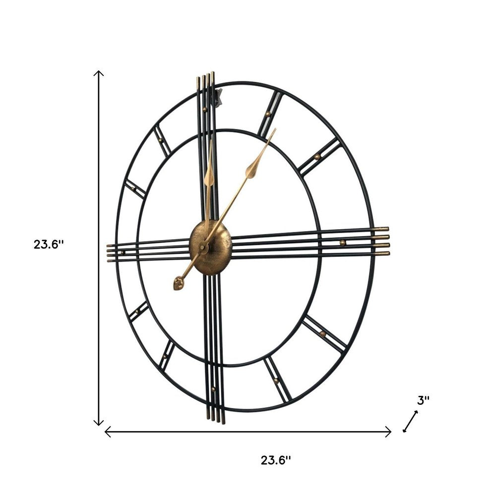 24" Beige Black And Brown Silent Analog Round Wall Clock  Warm Home View