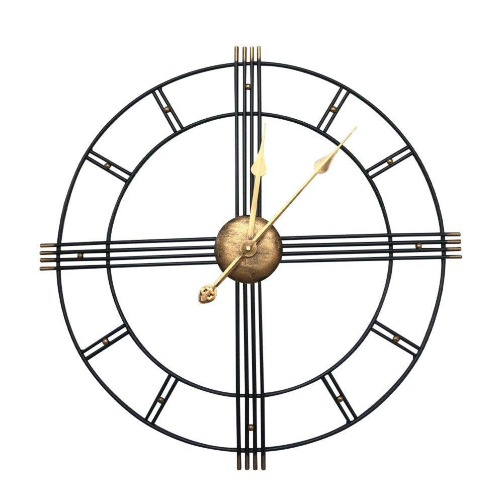 24" Beige Black And Brown Silent Analog Round Wall Clock  Warm Home View