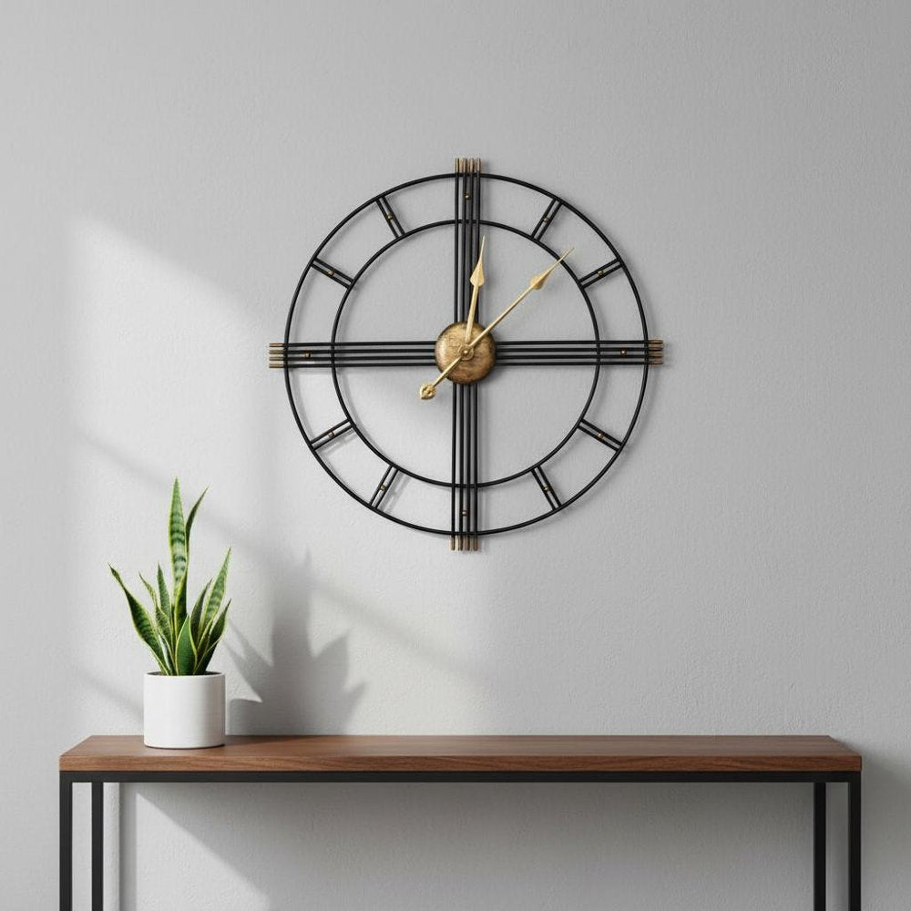 24" Beige Black And Brown Silent Analog Round Wall Clock  Warm Home View