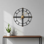 24" Beige Black And Brown Silent Analog Round Wall Clock  Warm Home View