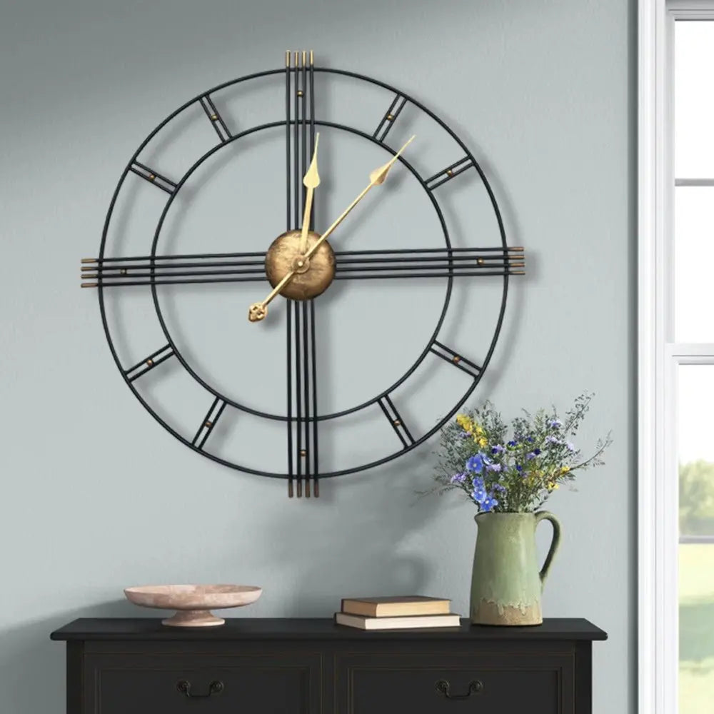 24" Beige Black And Brown Silent Analog Round Wall Clock  Warm Home View