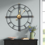 24" Beige Black And Brown Silent Analog Round Wall Clock  Warm Home View