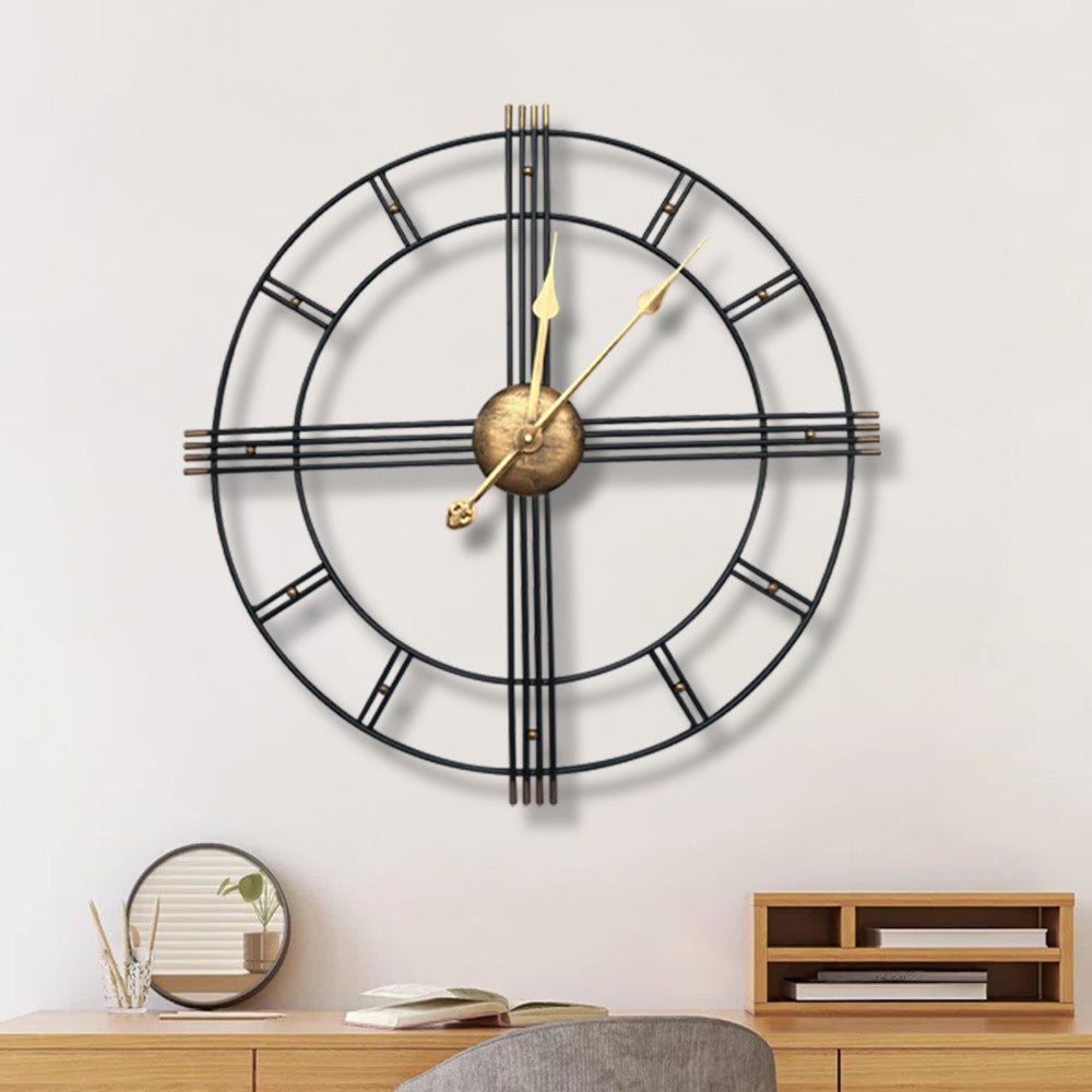 24" Beige Black And Brown Silent Analog Round Wall Clock  Warm Home View