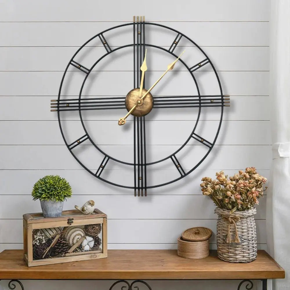 24" Beige Black And Brown Silent Analog Round Wall Clock  Warm Home View