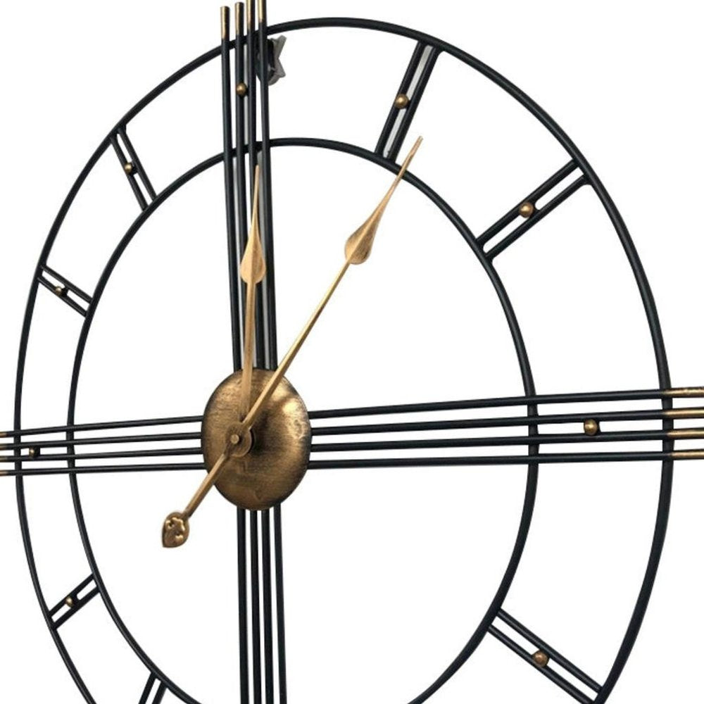 24" Beige Black And Brown Silent Analog Round Wall Clock  Warm Home View