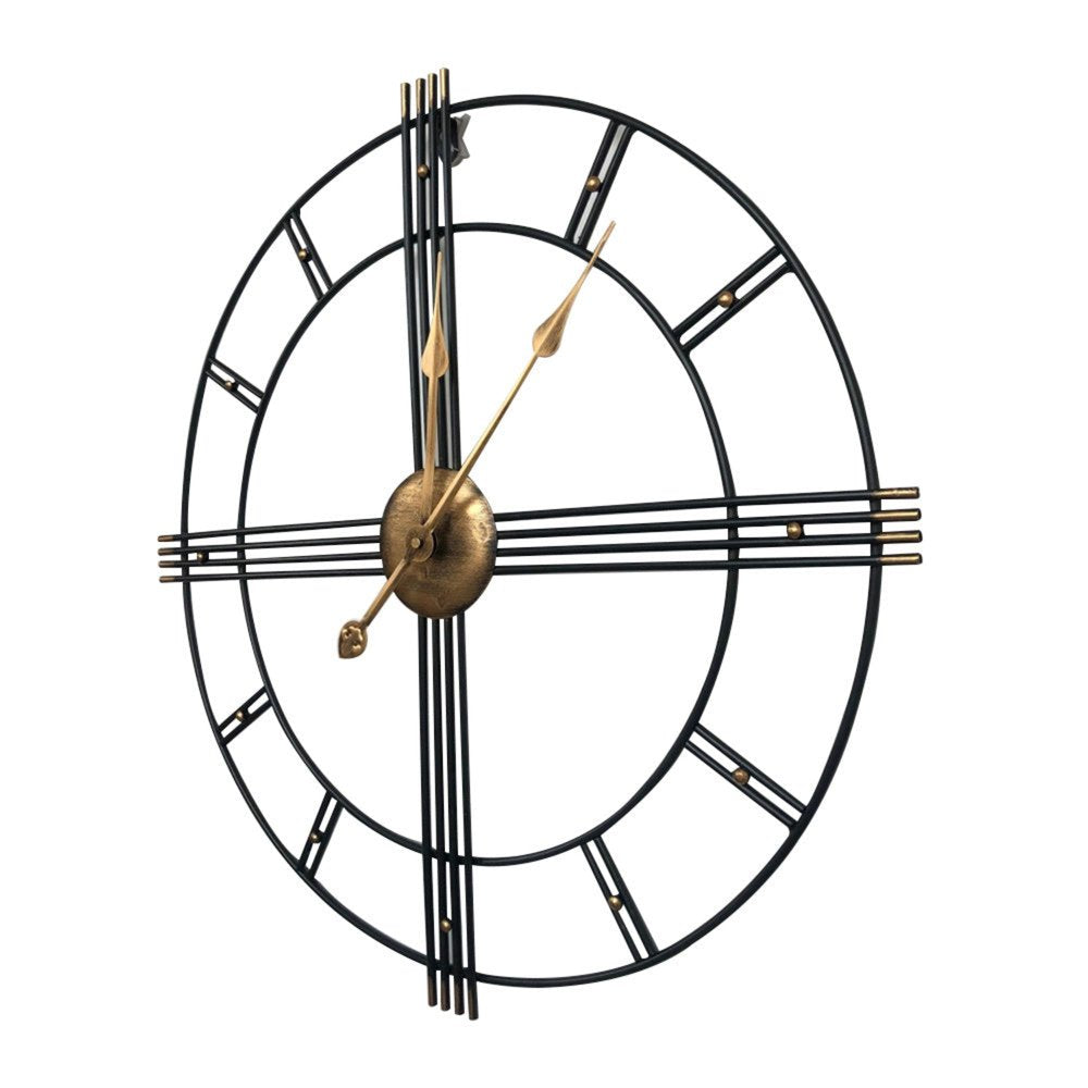 24" Beige Black And Brown Silent Analog Round Wall Clock  Warm Home View
