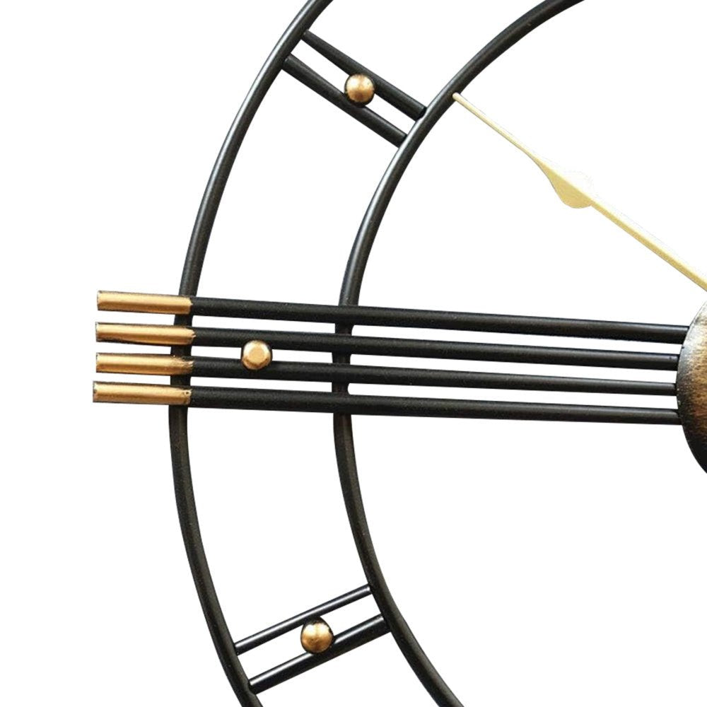 24" Beige Black And Brown Silent Analog Round Wall Clock  Warm Home View