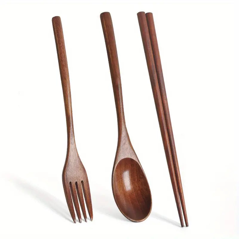3-Piece Solid Wood Dinnerware Set with Utensils  Warm Home View