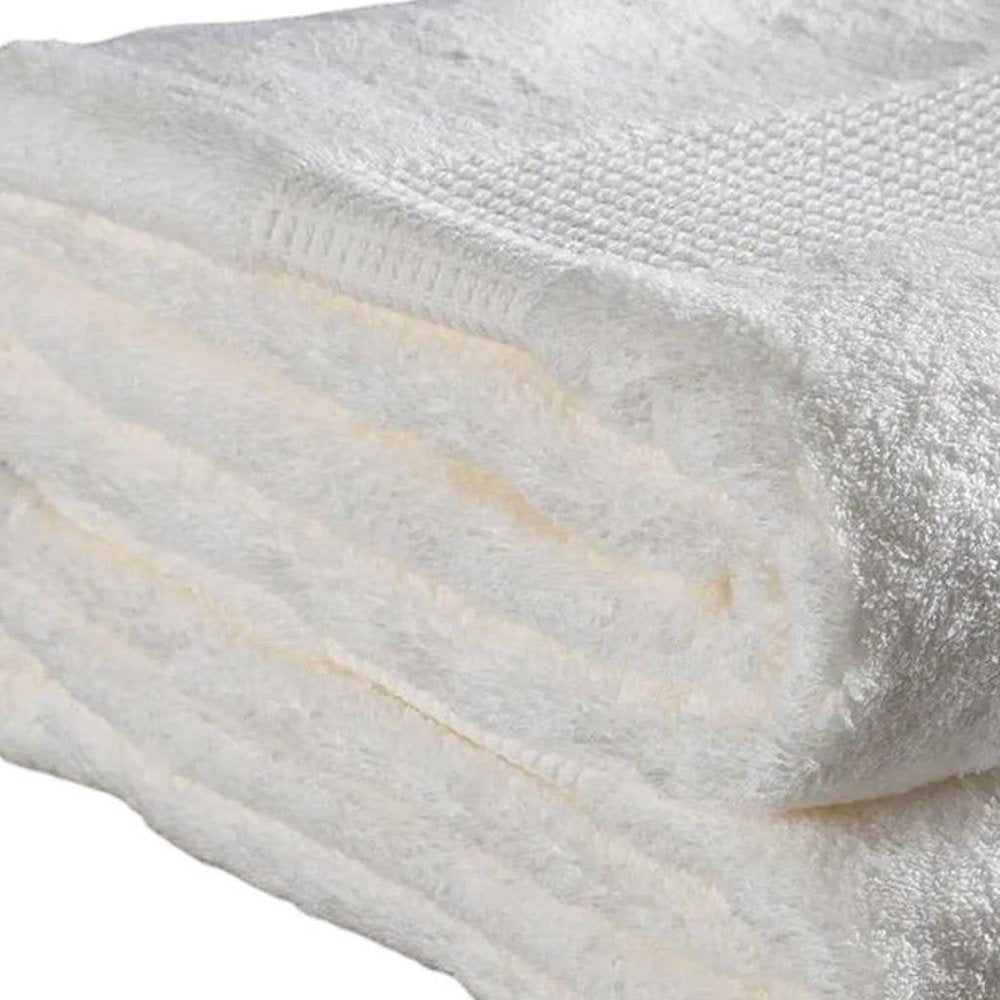 Set of Two White Turkish Cotton 13" X 13" Quick Dry Terry Cloth Washcloths  Warm Home View