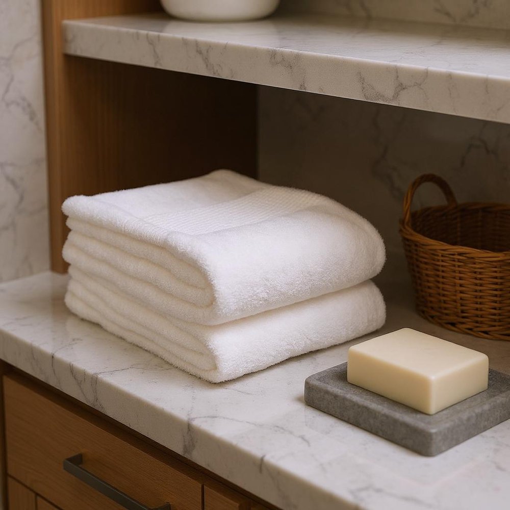 Set of Two White Turkish Cotton 13" X 13" Quick Dry Terry Cloth Washcloths  Warm Home View