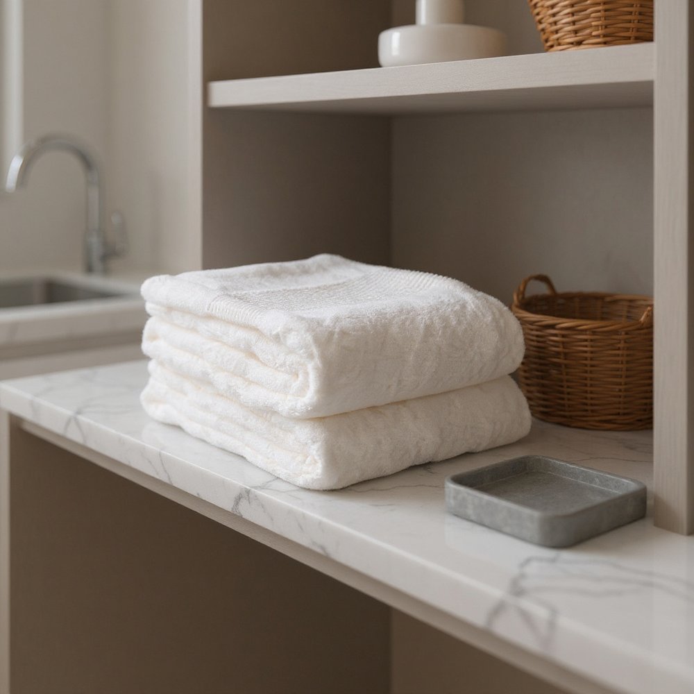 Set of Two White Turkish Cotton 13" X 13" Quick Dry Terry Cloth Washcloths  Warm Home View