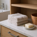 Set of Two Beige Cotton 13" X 13" Quick Dry Terry Cloth Washcloths  Warm Home View