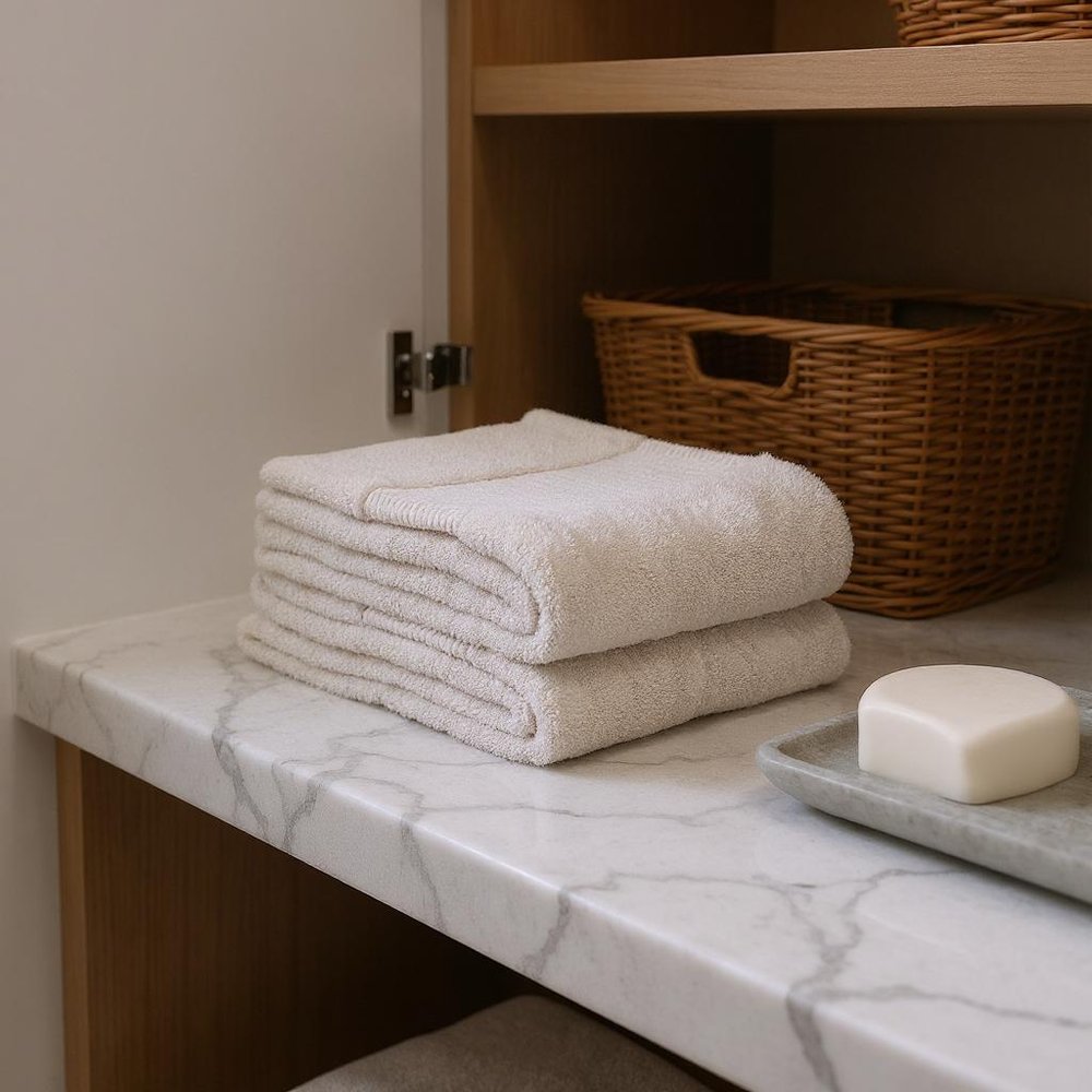 Set of Two Beige Cotton 13" X 13" Quick Dry Terry Cloth Washcloths  Warm Home View