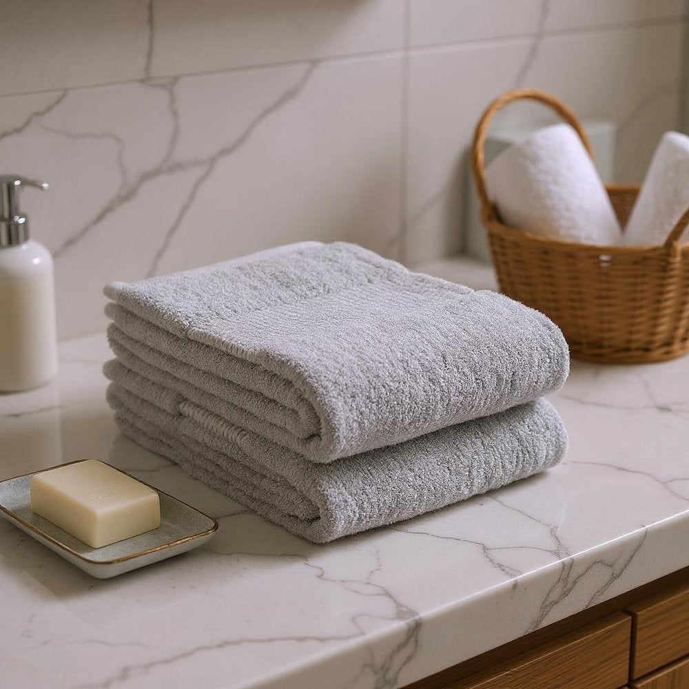 Set of Two Light Gray Cotton 13" X 13" Quick Dry Terry Cloth Washcloths  Warm Home View