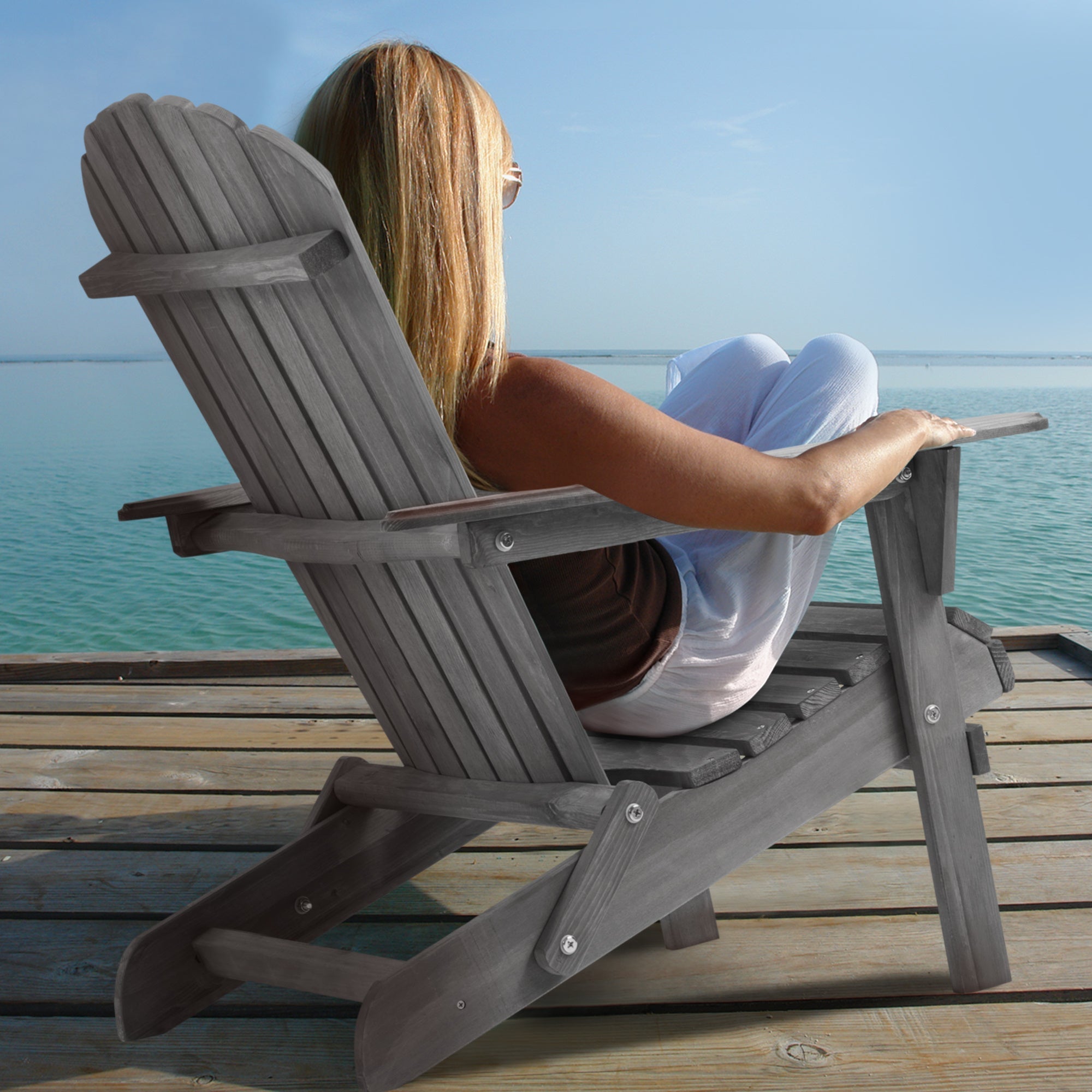 Wooden Folding Adirondack Chair Set - Grey Cedar, 2-Piece  Warm Home View
