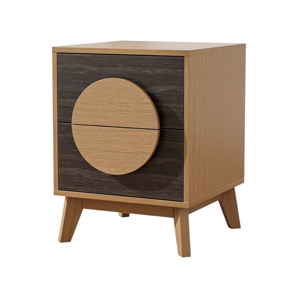 Set of Two 21" Oak And Dark Brown Solid Wood Square Two Drawer Nightstands  Warm Home View