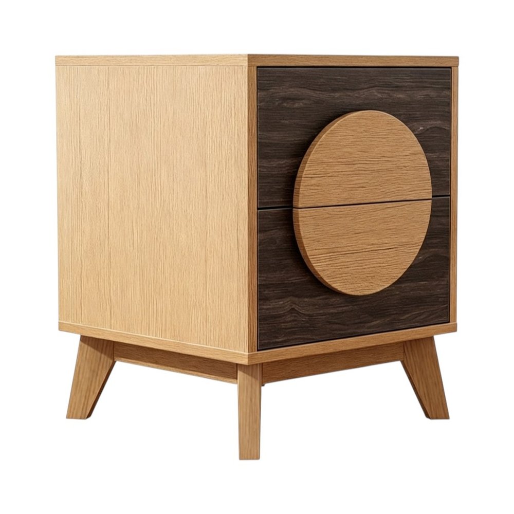 Set of Two 21" Oak And Dark Brown Solid Wood Square Two Drawer Nightstands  Warm Home View