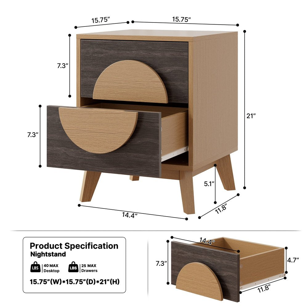 Oak Solid Wood Nightstand - Brown Solid Wood - Set of 2  Warm Home View
