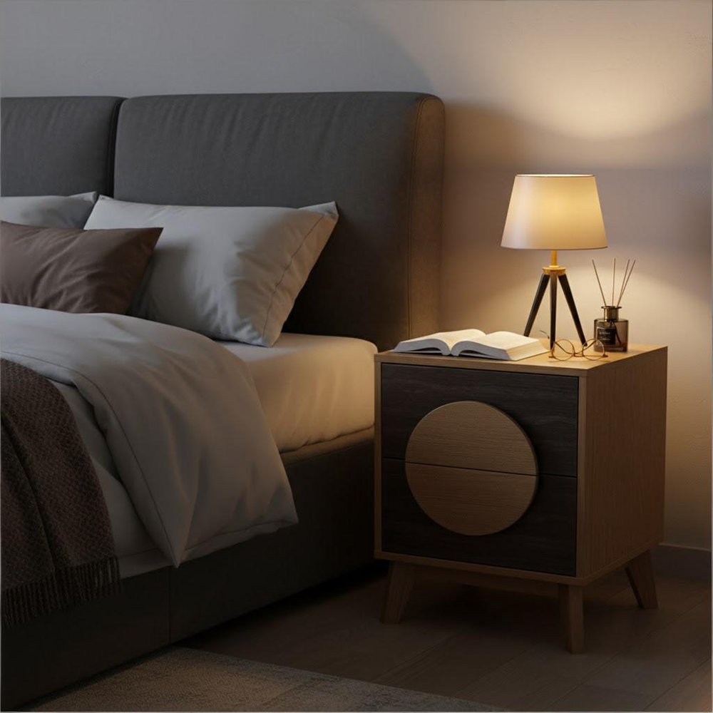 Oak Solid Wood Nightstand - Brown Solid Wood - Set of 2  Warm Home View
