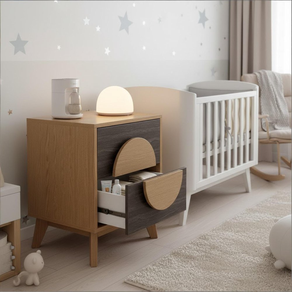 Oak Solid Wood Nightstand - Brown Solid Wood - Set of 2  Warm Home View